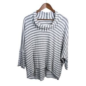 Eileen Fisher Cowl Neck Top XL Striped Boxy Gray Minimalist Draped Relaxed Fit